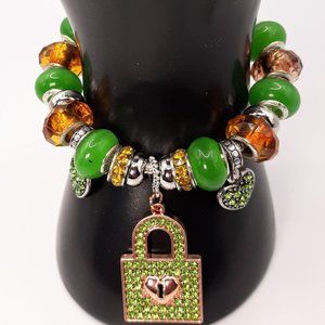 European Style Green and Orange Rhinestone Lock Bracelet